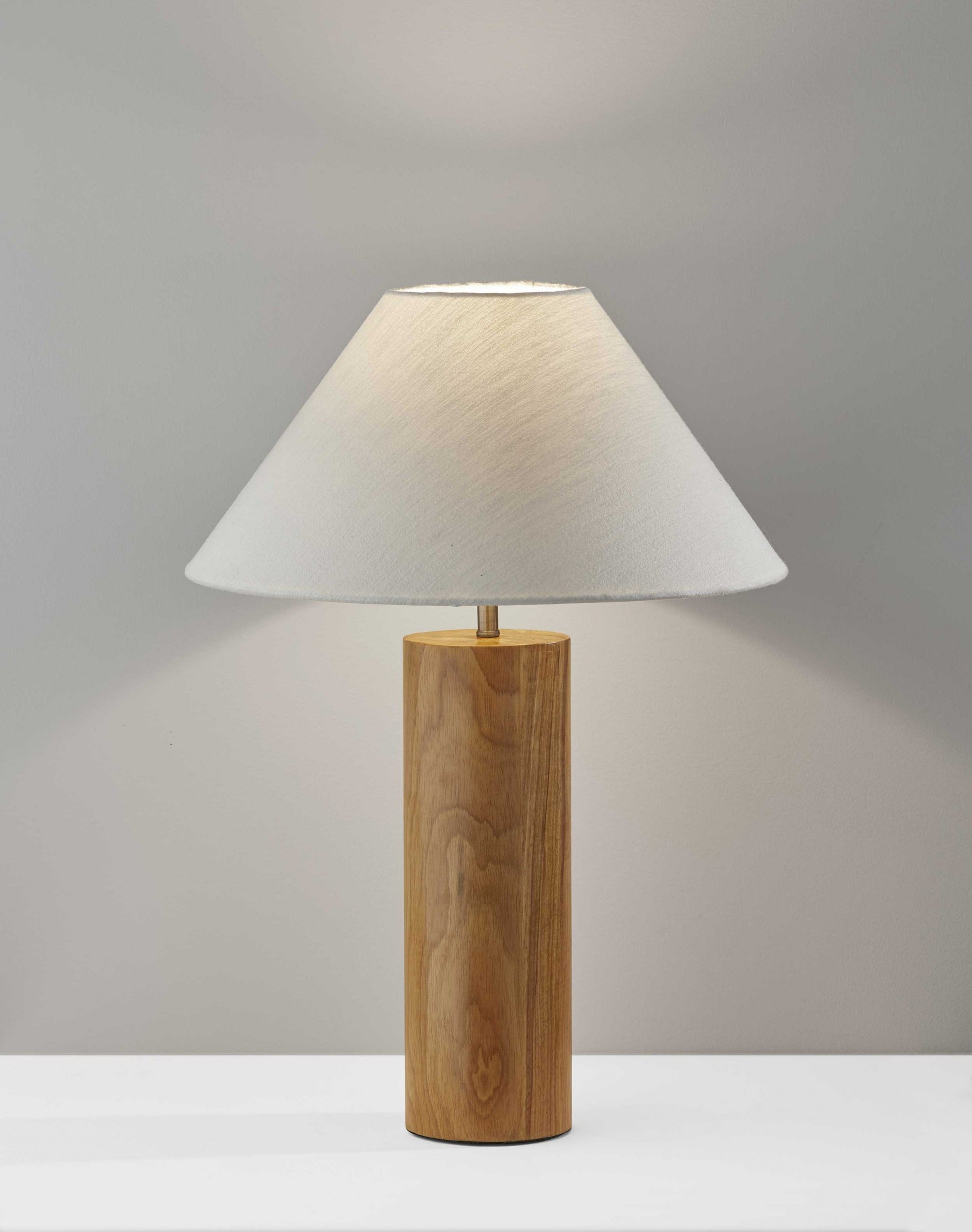 26" NATURAL SOLID WOOD CYLINDER TABLE LAMP WITH WHITE CONE SHADE - Varnish & Vibe