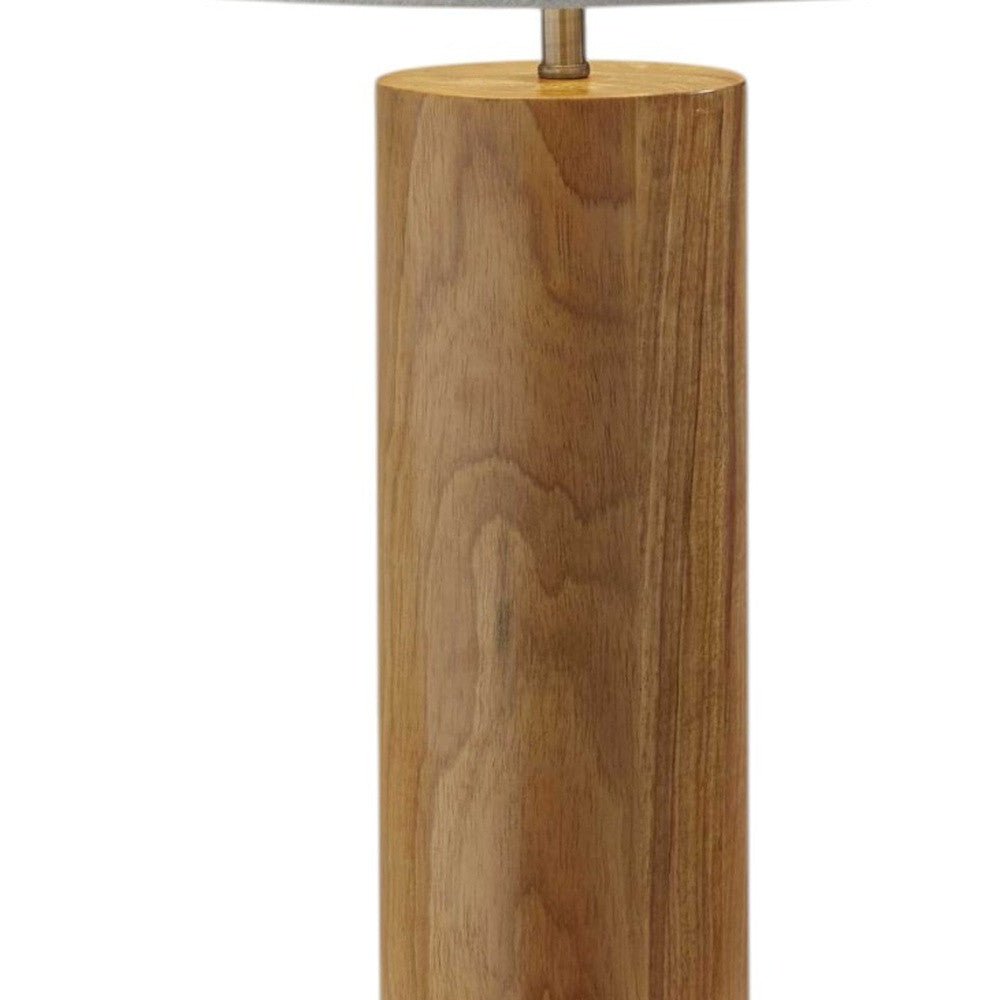 26" NATURAL SOLID WOOD CYLINDER TABLE LAMP WITH WHITE CONE SHADE - Varnish & Vibe