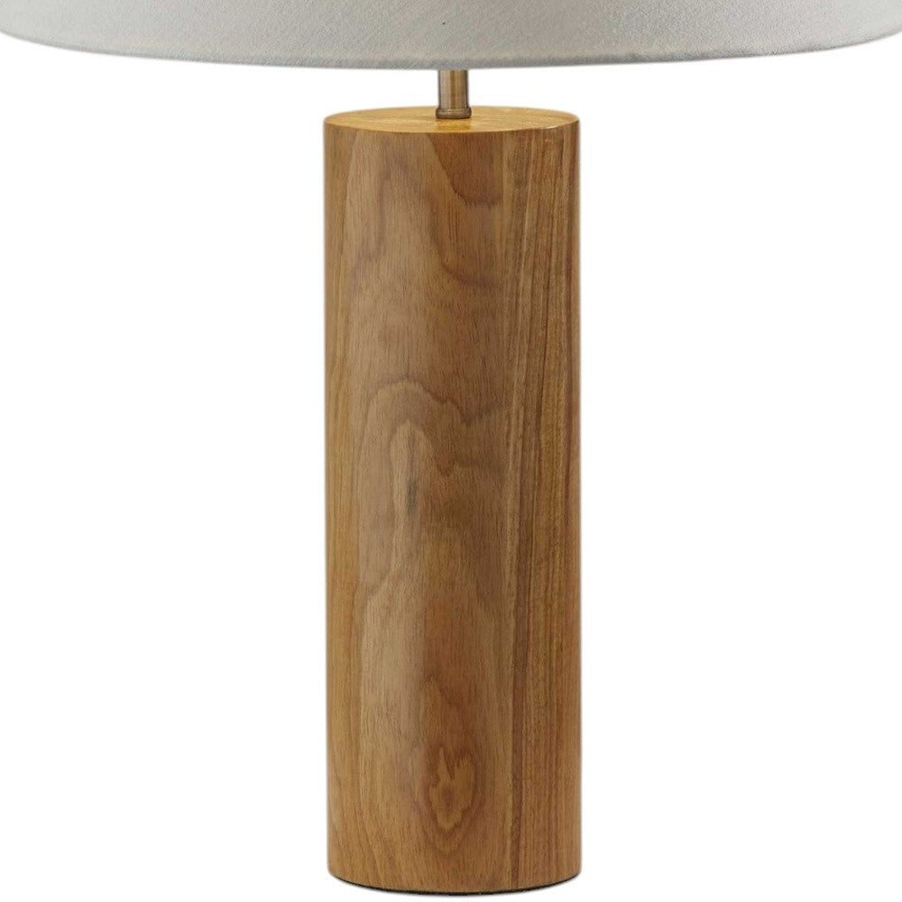 26" NATURAL SOLID WOOD CYLINDER TABLE LAMP WITH WHITE CONE SHADE - Varnish & Vibe