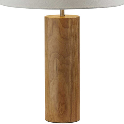 26" NATURAL SOLID WOOD CYLINDER TABLE LAMP WITH WHITE CONE SHADE - Varnish & Vibe