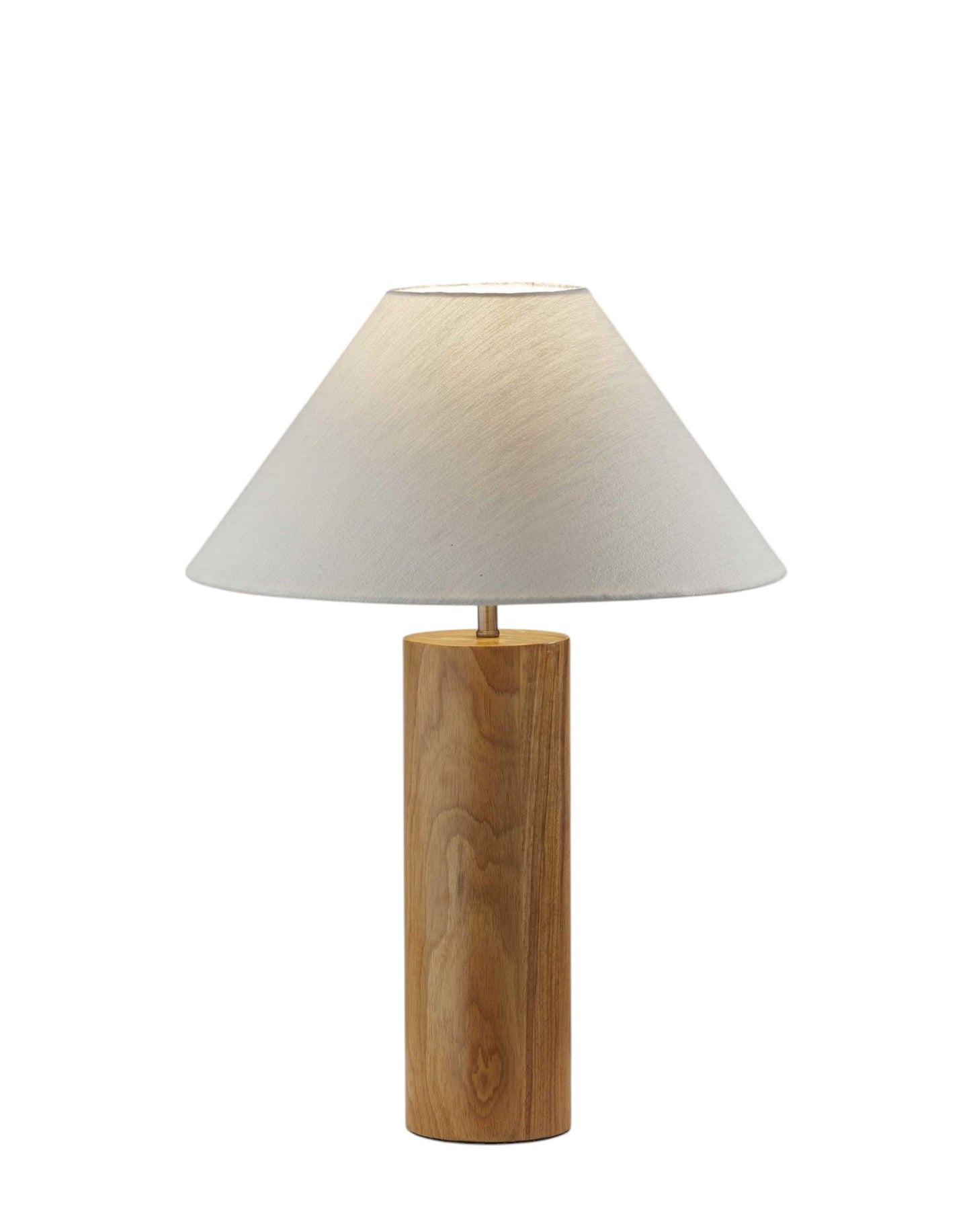 26" NATURAL SOLID WOOD CYLINDER TABLE LAMP WITH WHITE CONE SHADE - Varnish & Vibe