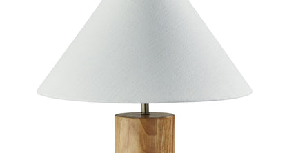 26" NATURAL SOLID WOOD CYLINDER TABLE LAMP WITH WHITE CONE SHADE - Varnish & Vibe