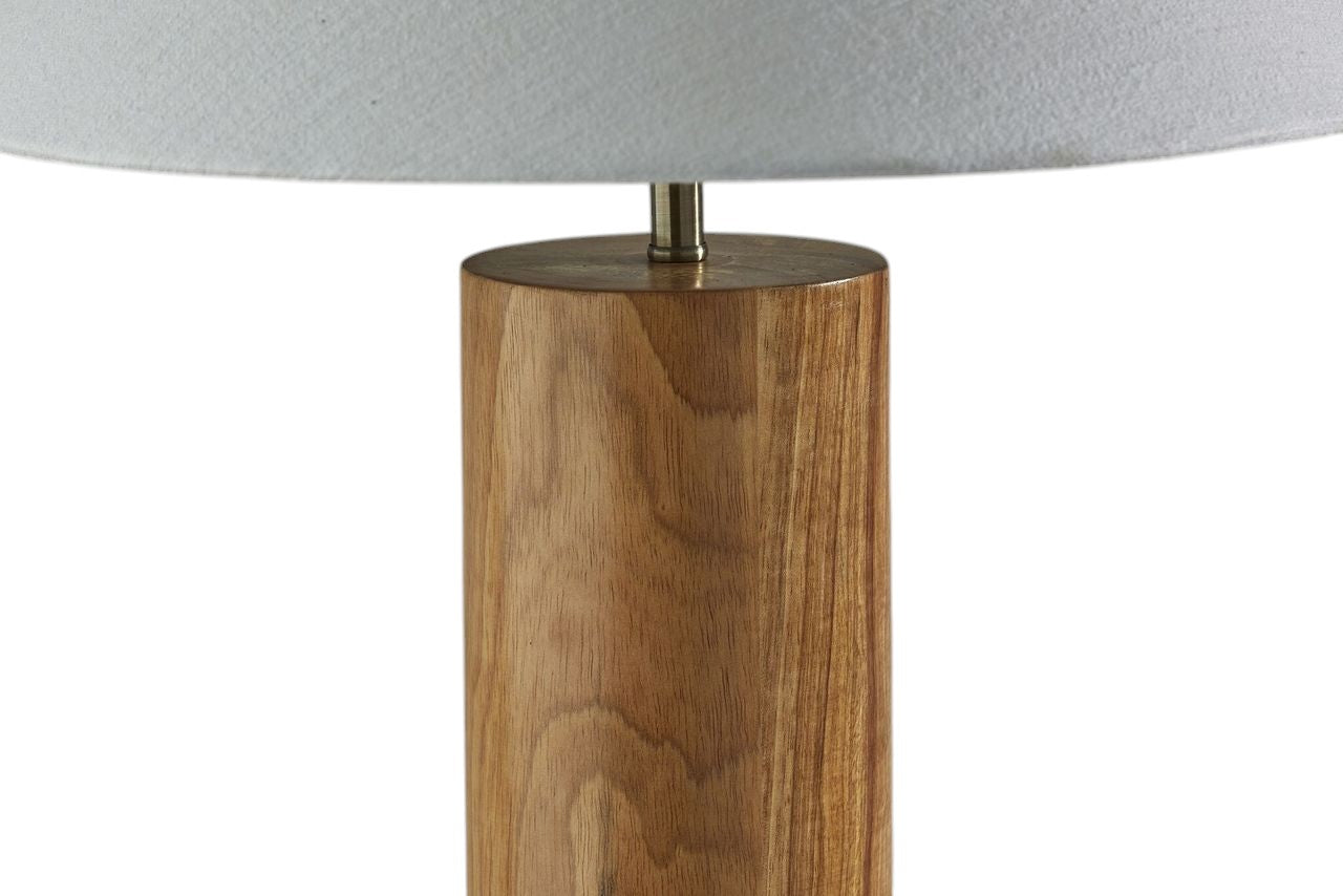 26" NATURAL SOLID WOOD CYLINDER TABLE LAMP WITH WHITE CONE SHADE - Varnish & Vibe