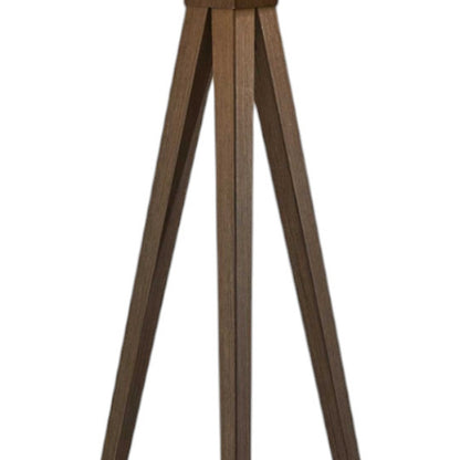 60" BROWN AND WHITE TRIPOD FLOOR LAMP WITH WHITE LINEN DRUM SHADE - Varnish & Vibe