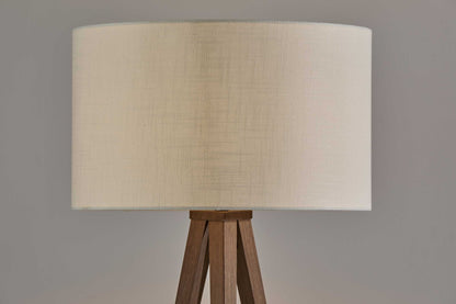 60" BROWN AND WHITE TRIPOD FLOOR LAMP WITH WHITE LINEN DRUM SHADE - Varnish & Vibe