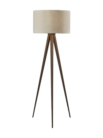 60" BROWN AND WHITE TRIPOD FLOOR LAMP WITH WHITE LINEN DRUM SHADE - Varnish & Vibe