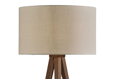60" BROWN AND WHITE TRIPOD FLOOR LAMP WITH WHITE LINEN DRUM SHADE - Varnish & Vibe