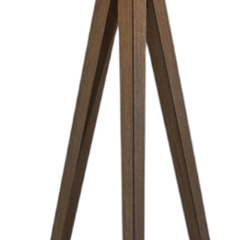 60" BROWN AND WHITE TRIPOD FLOOR LAMP WITH WHITE LINEN DRUM SHADE - Varnish & Vibe