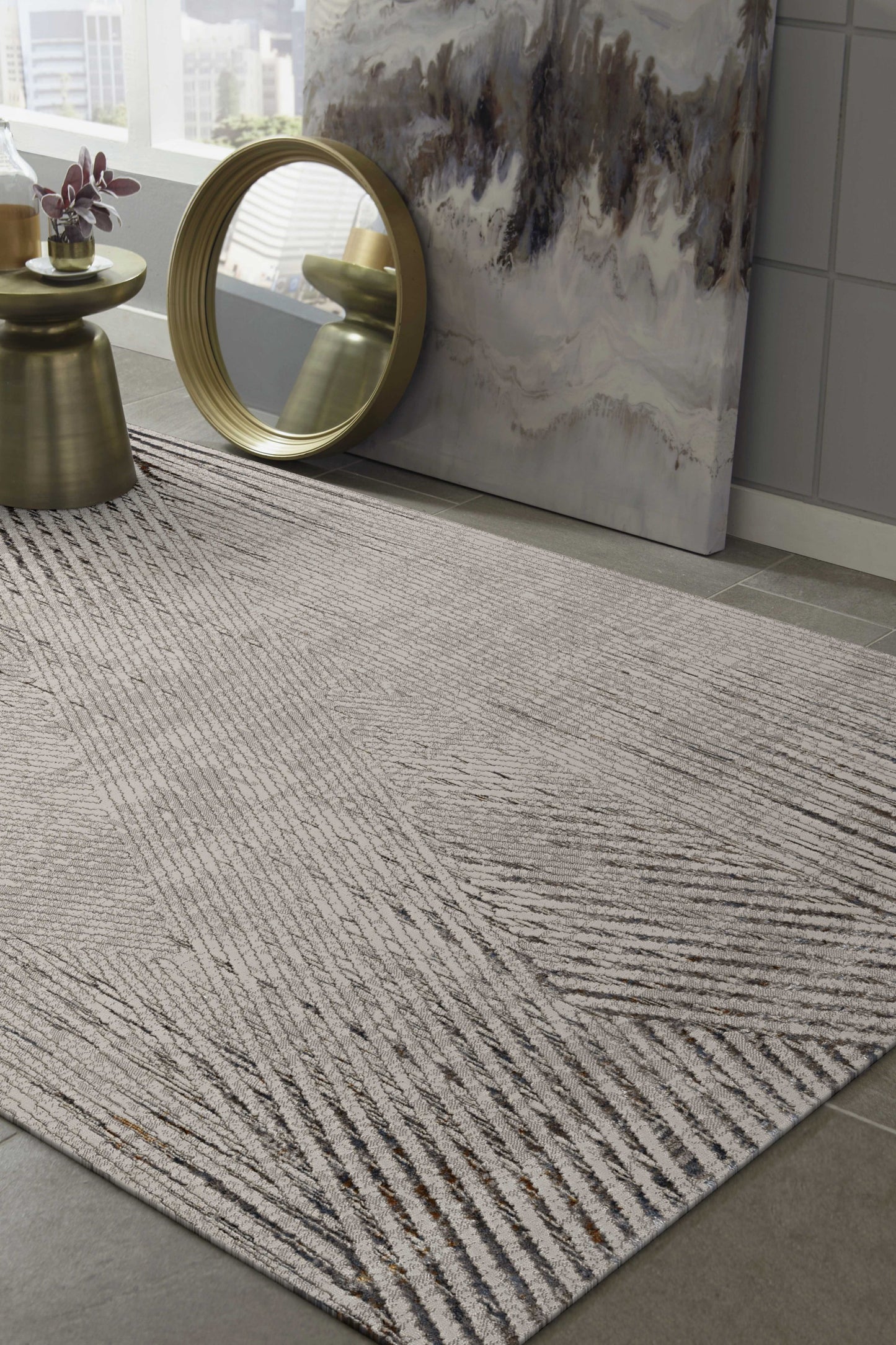 REDONDO 10' x 13' IVORY AND GRAY GEOMETRIC AREA RUG