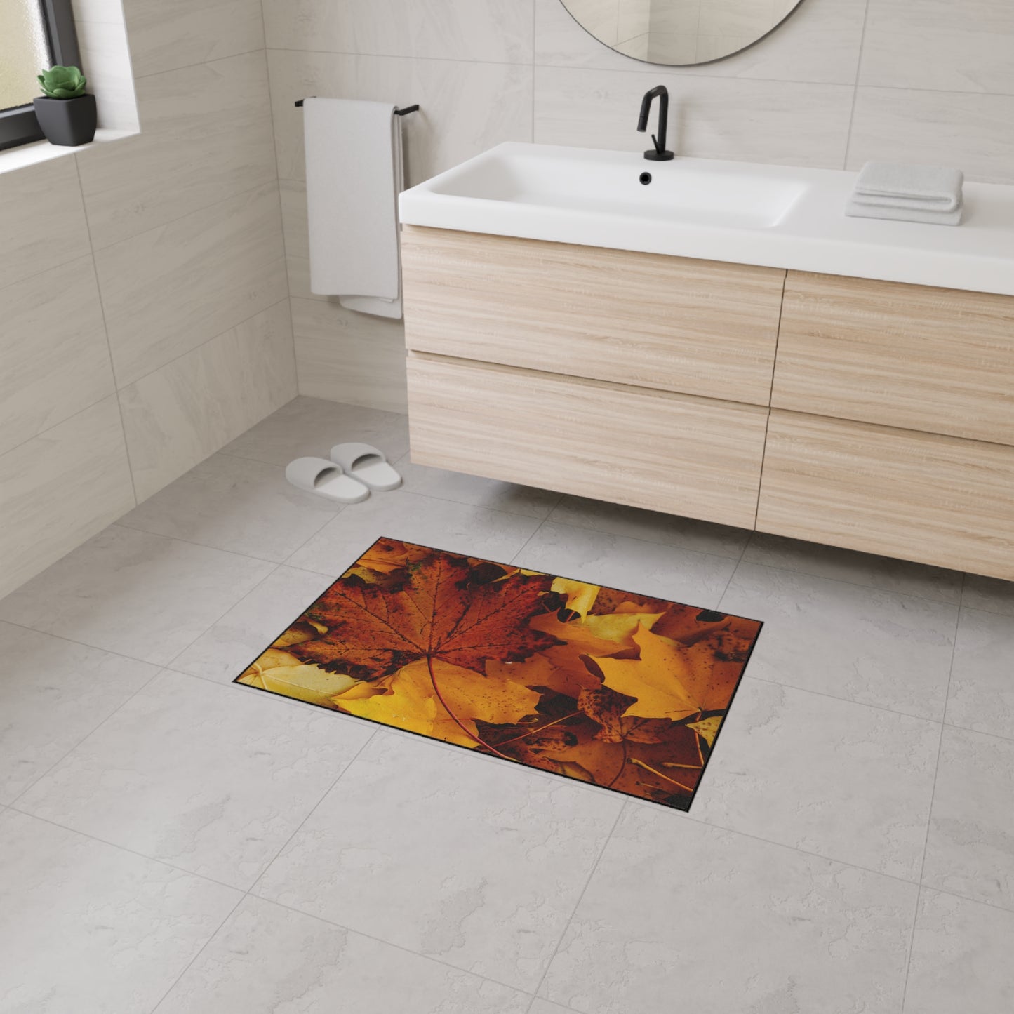 Golden Leaves Textured Fall Foliage Rug
