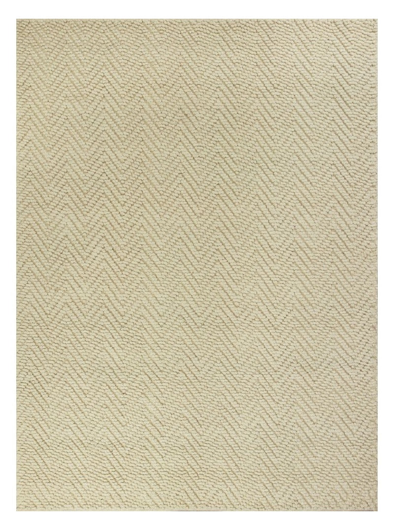 Beige area rug with a herringbone pattern on a white background