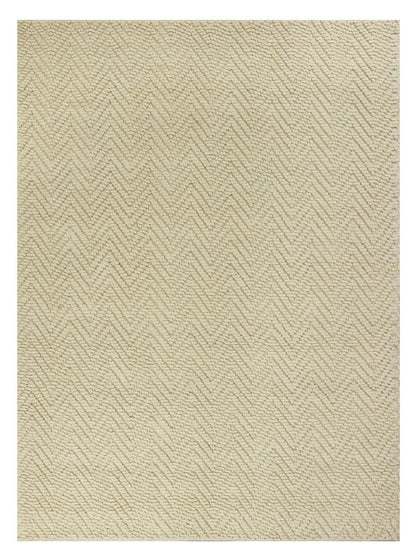 Beige area rug with a herringbone pattern on a white background