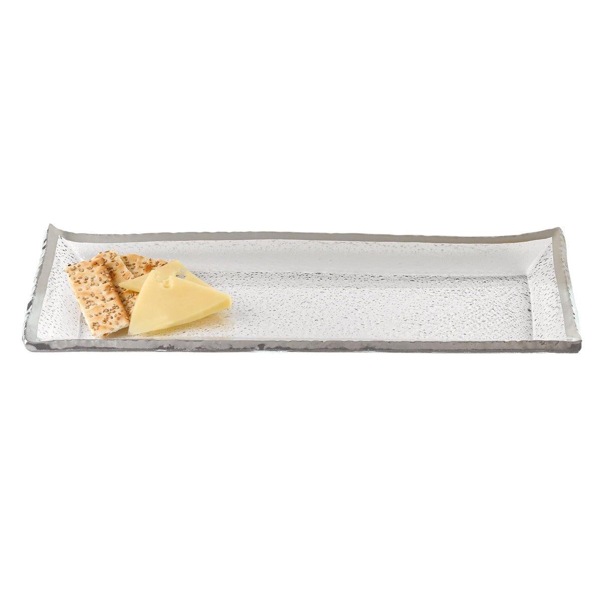 LAUREL 18 MOUTH BLOWN RECTANGULAR EDGE SILVER SERVING PLATTER OR TRAY
