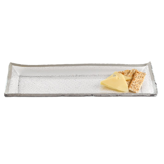 LAUREL 18 MOUTH BLOWN RECTANGULAR EDGE SILVER SERVING PLATTER OR TRAY