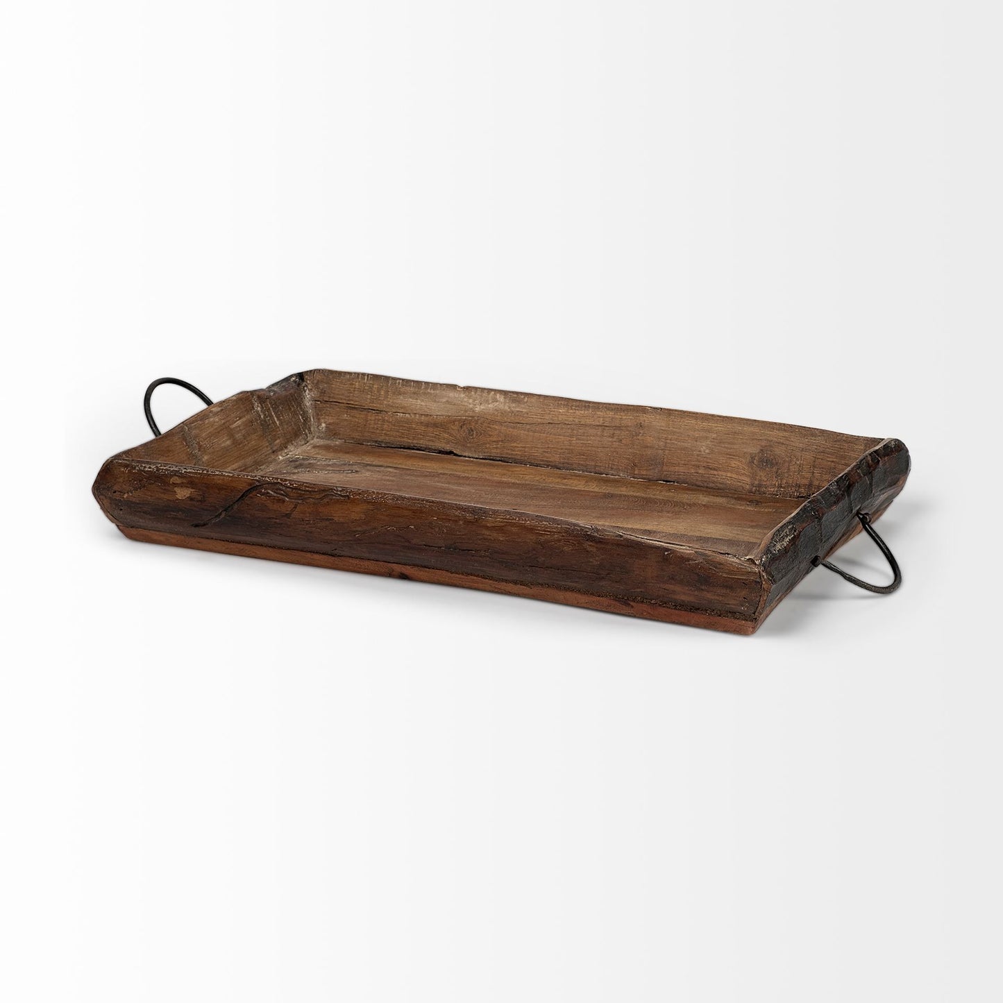 CALABASAS SET OF TWO BROWN RECTANGULAR WOOD INDOOR OUTDOOR SERVING TRAY WITH HANDLES - Varnish & Vibe