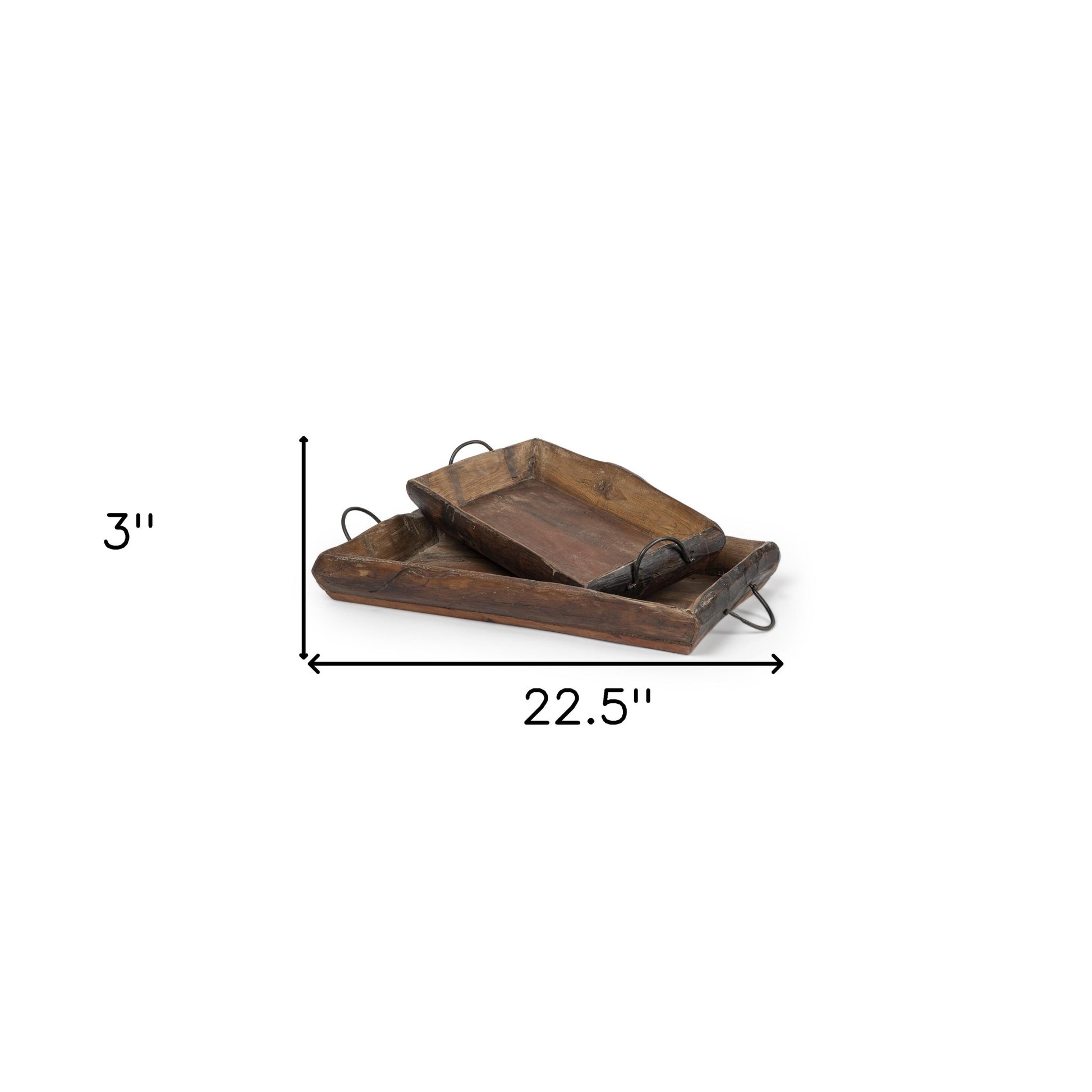 wood flaunt metal handles trays, set medium brown recycled wood, recycled wood flaunt metal handles, medium brown recycled wood, recycled wood flaunt