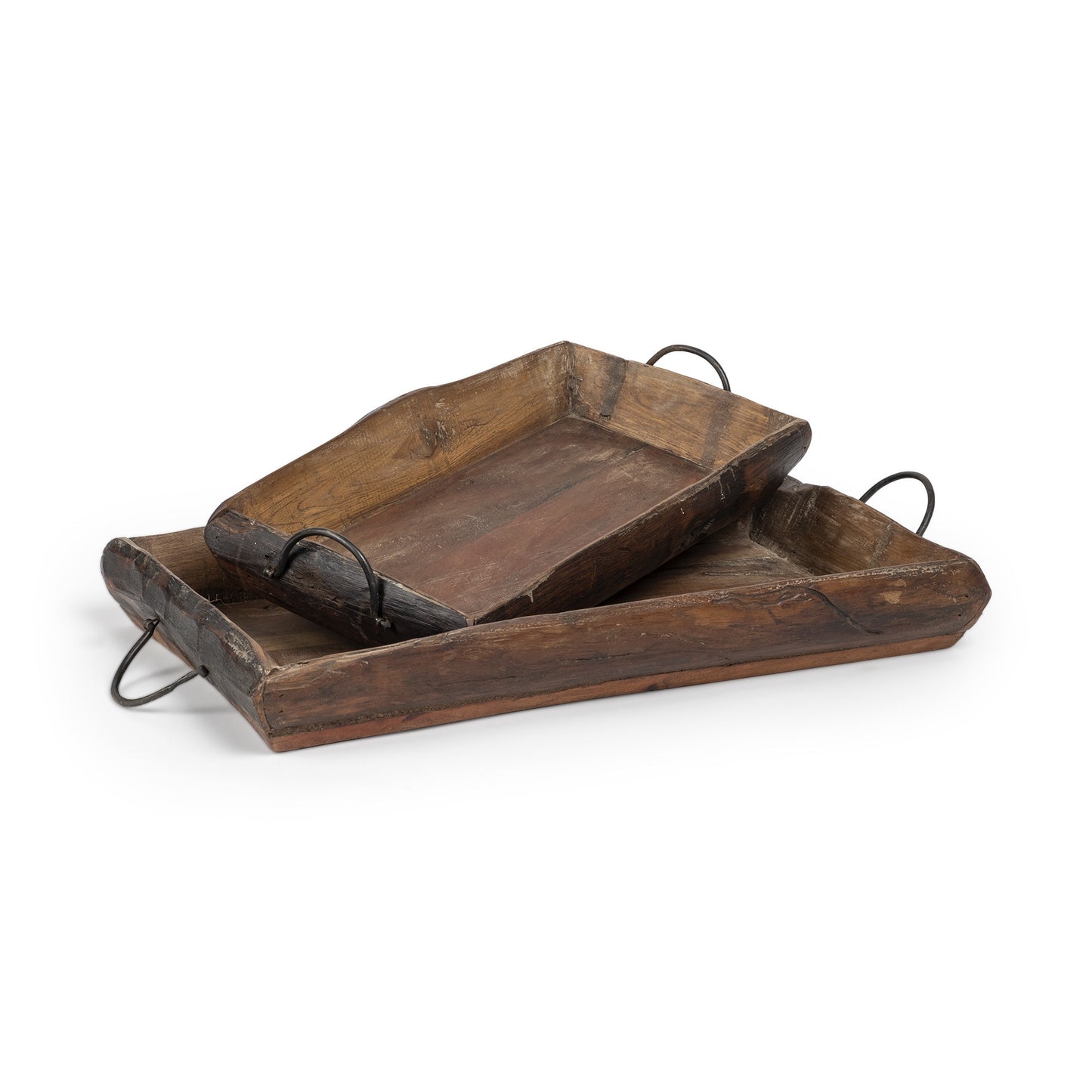 CALABASAS SET OF TWO BROWN RECTANGULAR WOOD INDOOR OUTDOOR SERVING TRAY WITH HANDLES - Varnish & Vibe