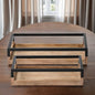Set of two wooden trays with black metal frames on a wooden surface.