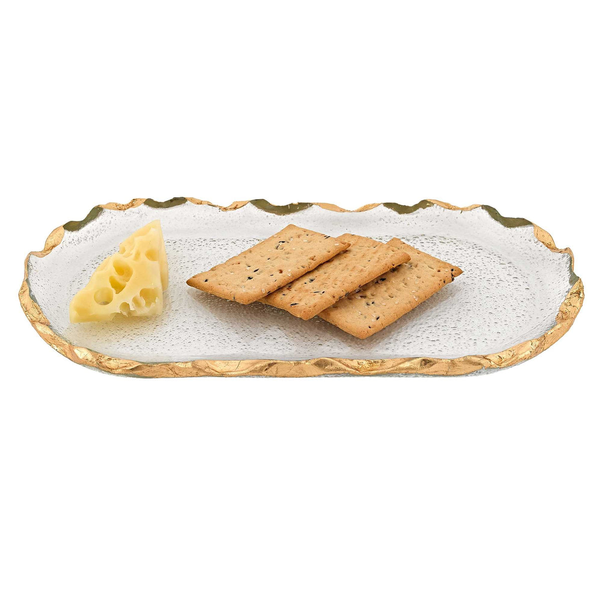 LAUREL 14 GLASS OVAL EDGE GOLD LEAF PLATTER