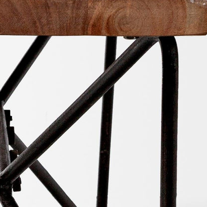 Wooden table top on metal legs with a white background