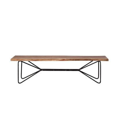Wooden table with black metal legs on a white background