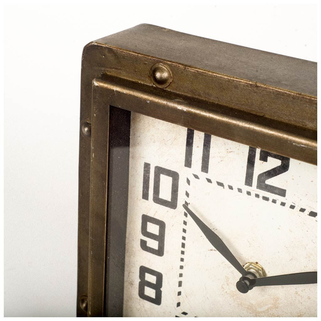 LAUREL SQUARE  BRONZE TONED METAL DESK TABLE CLOCK WITH TRADITIONAL BLACK NUMBERS AND HANDS