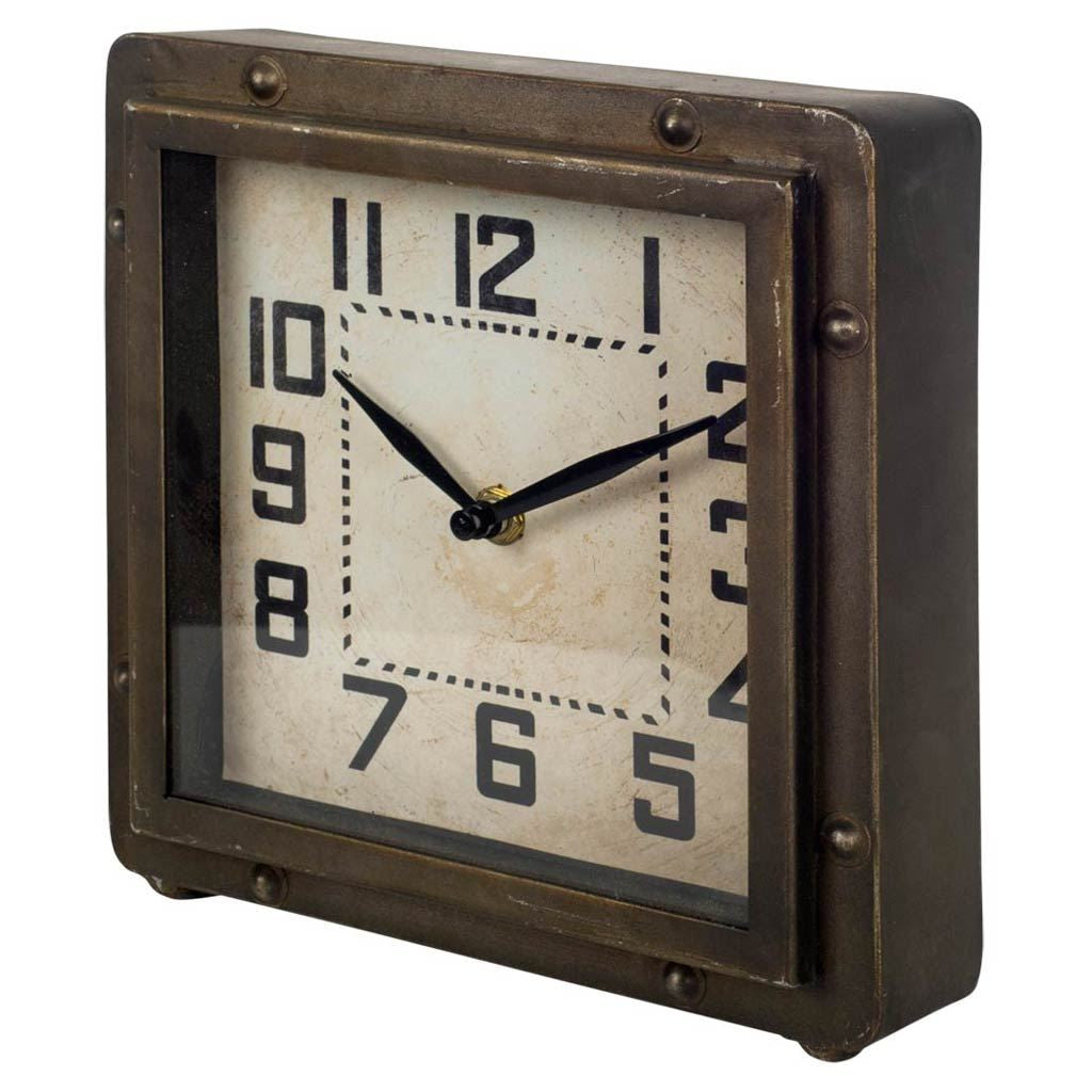 LAUREL SQUARE  BRONZE TONED METAL DESK TABLE CLOCK WITH TRADITIONAL BLACK NUMBERS AND HANDS