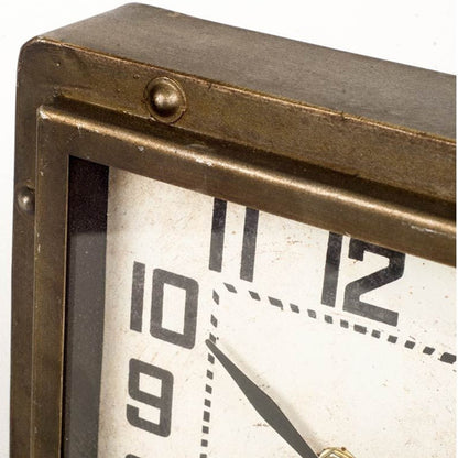 LAUREL SQUARE  BRONZE TONED METAL DESK TABLE CLOCK WITH TRADITIONAL BLACK NUMBERS AND HANDS