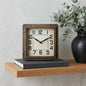 LAUREL SQUARE  BRONZE TONED METAL DESK TABLE CLOCK WITH TRADITIONAL BLACK NUMBERS AND HANDS