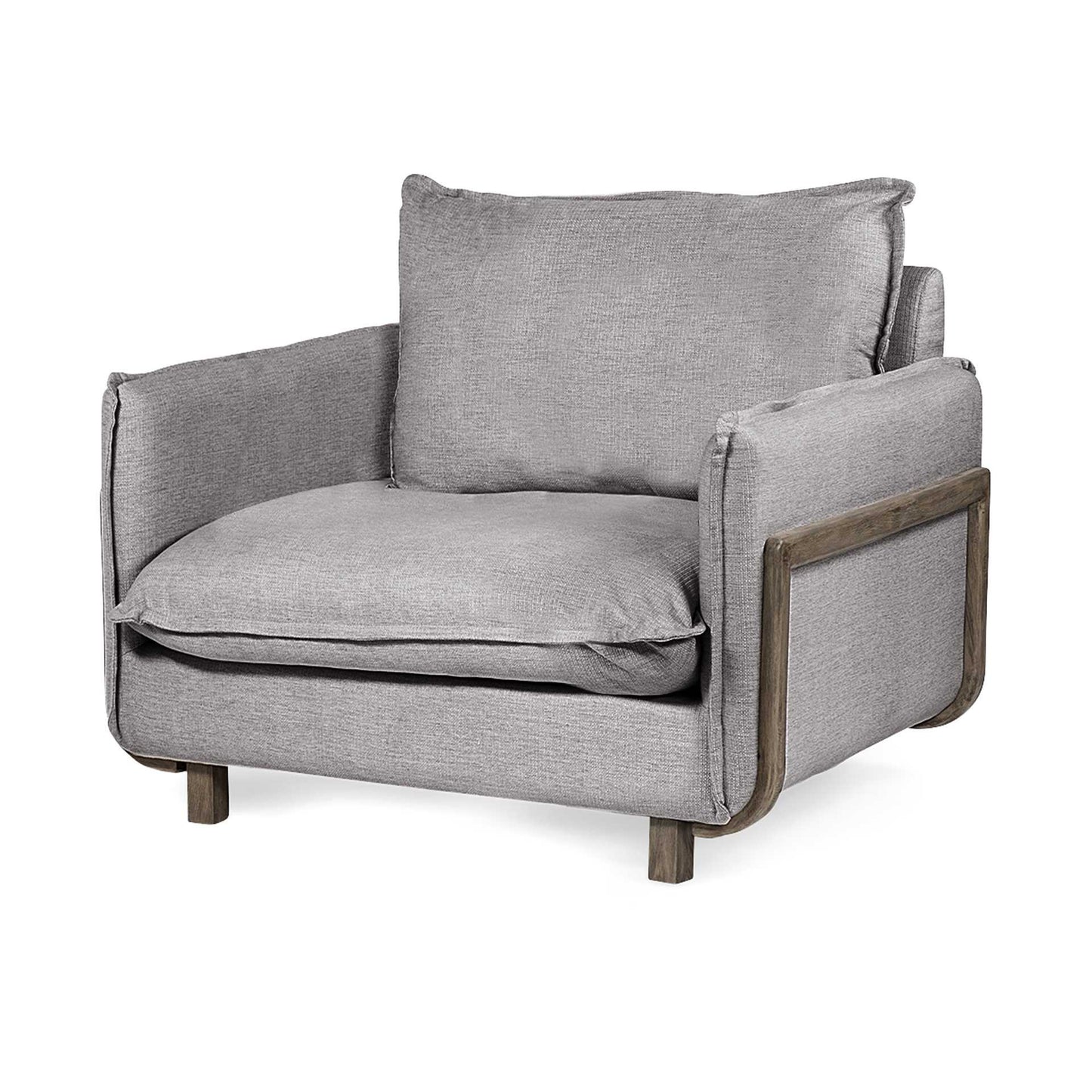 Gray armchair with wooden legs on a white background