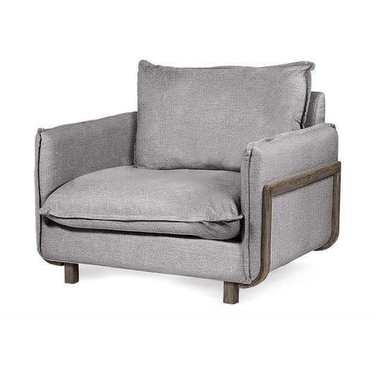 Gray armchair with wooden legs on a white background