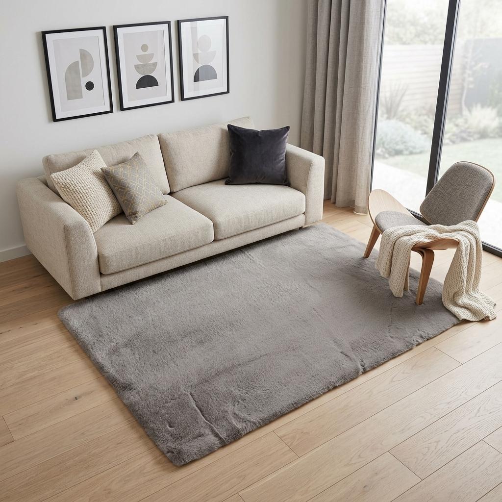 LAUREL 5' X 8' GRAY FAUX FUR WASHABLE AREA RUG