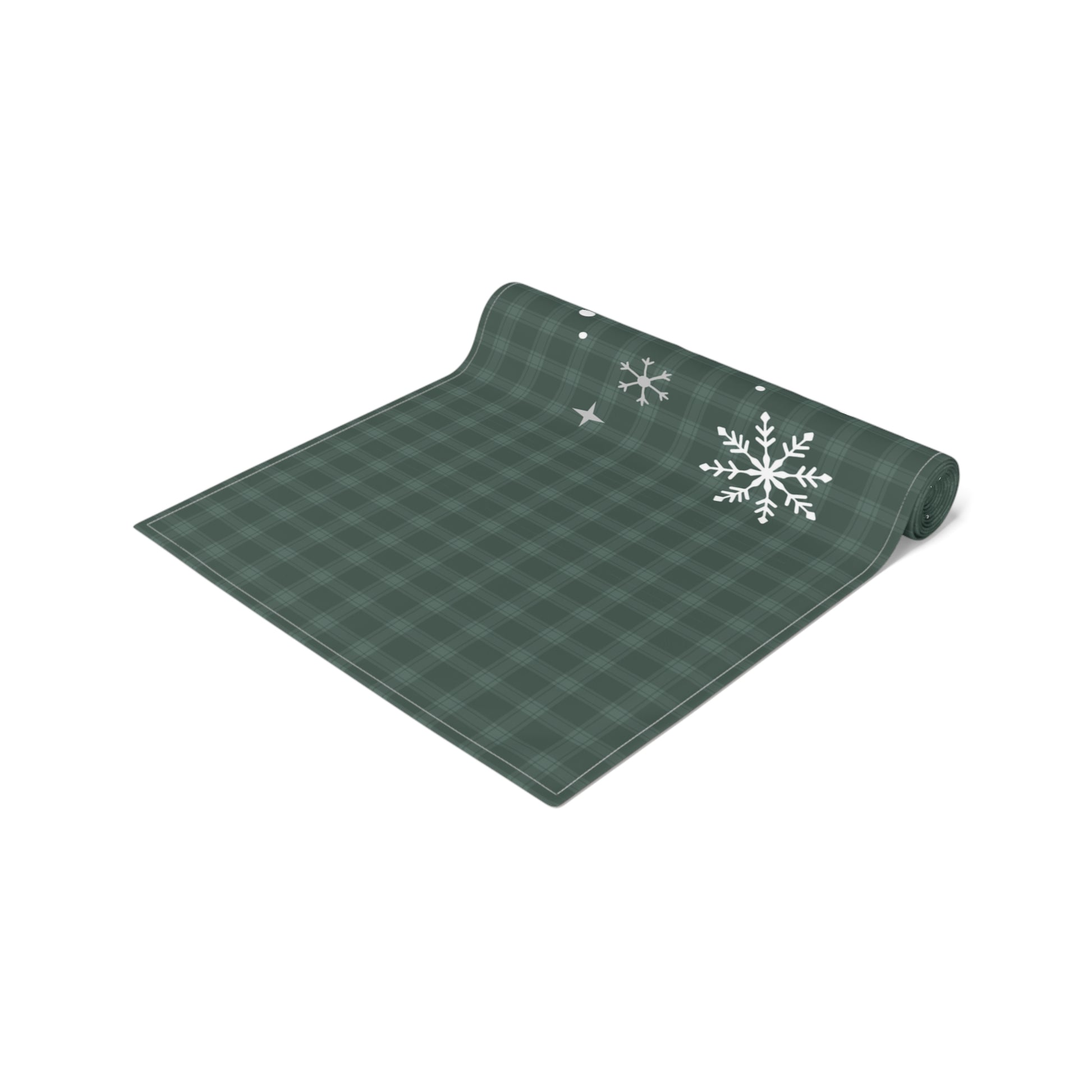 Green Tartan Snowflakes Table Runner (Cotton, Poly) - Varnish & Vibe