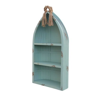 34" AQUA BLUE WOOD CANOE HANGING SHELF - Varnish & Vibe