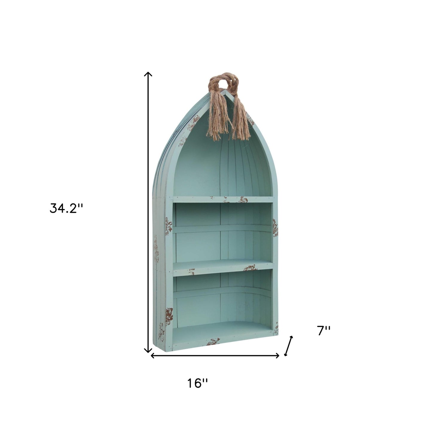 distressed blue canoe hanging shelf, blue canoe hanging shelf, distressed blue canoe hanging, canoe hanging shelf, distressed blue canoe