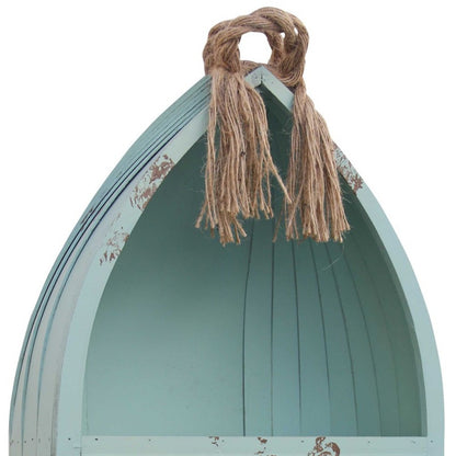 34" AQUA BLUE WOOD CANOE HANGING SHELF - Varnish & Vibe