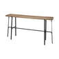 Long wooden table with black metal legs on a white background