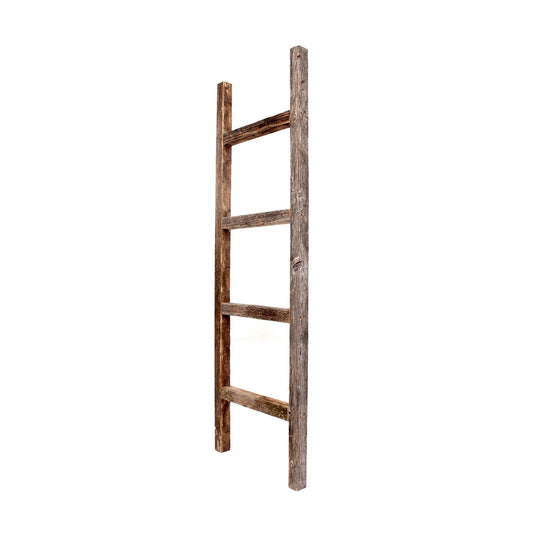 LAUREL 48" GRAY DISTRESSED SOLID WOOD FOUR STEP LADDER SHELF