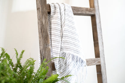 LAUREL 48" GRAY DISTRESSED SOLID WOOD FOUR STEP LADDER SHELF