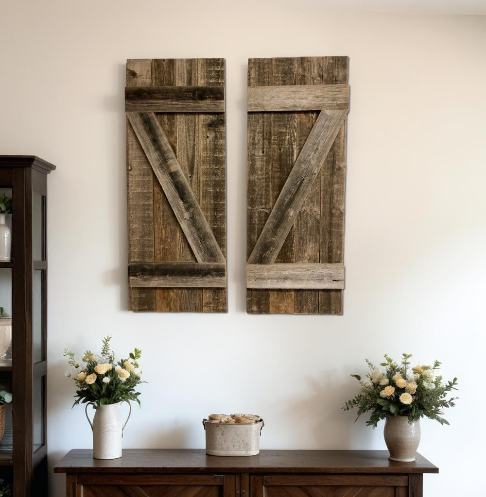 CALABASAS SET OF TWO 36" X 14" GRAY SOLID WOOD WALL DECOR - Varnish & Vibe