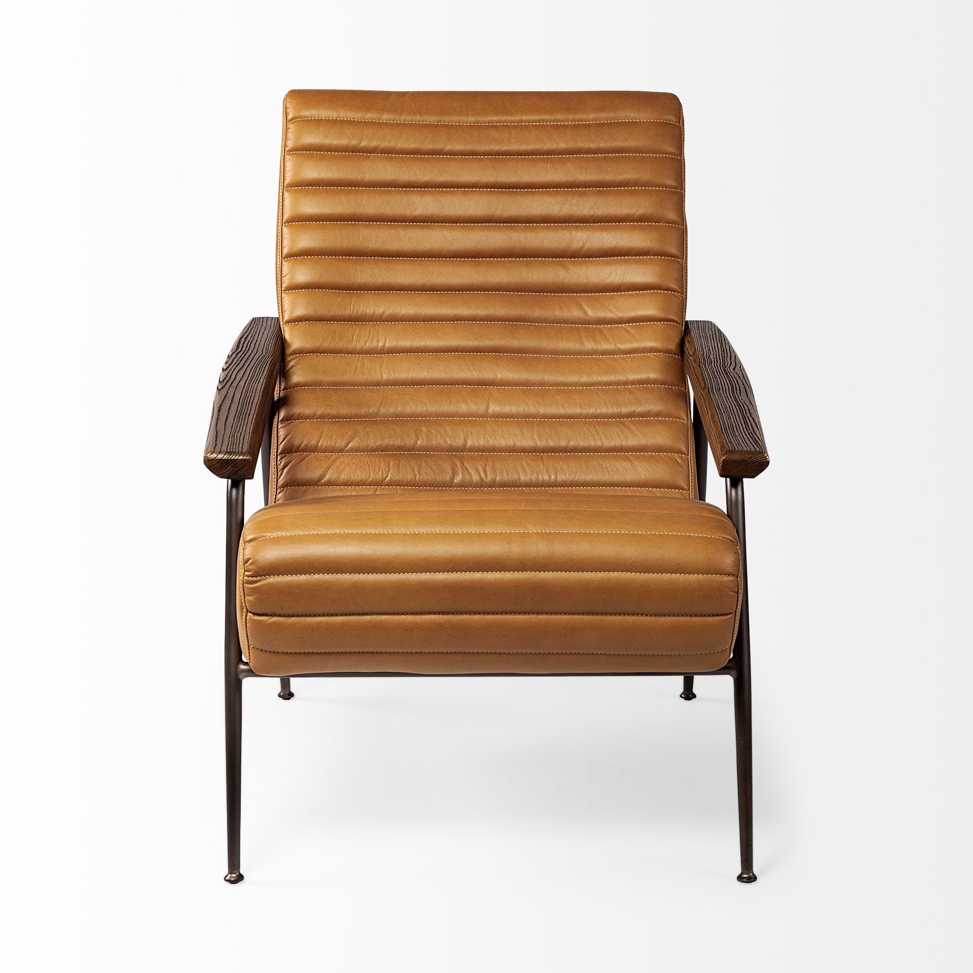Brown leather armchair on a white background