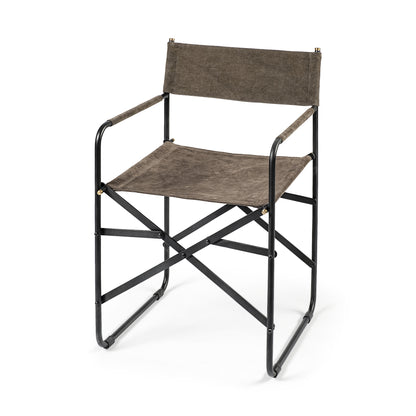 Brown director's chair with black frame on a white background