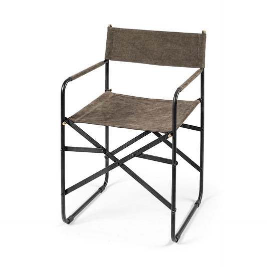 Brown director's chair with black frame on a white background