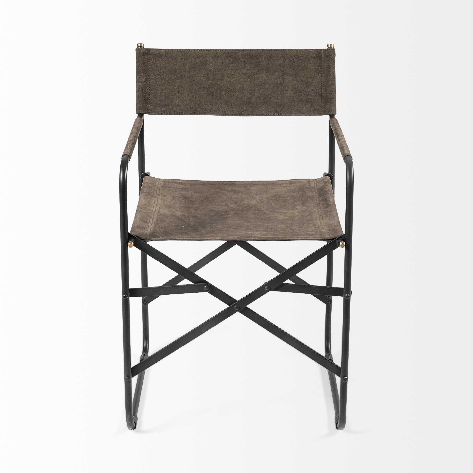 Brown director's chair with black frame on a white background