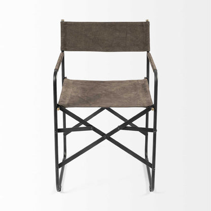 Brown director's chair with black frame on a white background