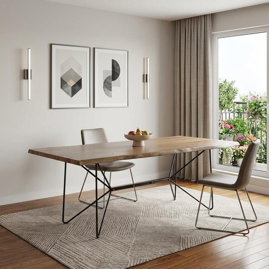 MANHATTAN 84" WOOD AND BLACK IRON TRESTLE DINING TABLE