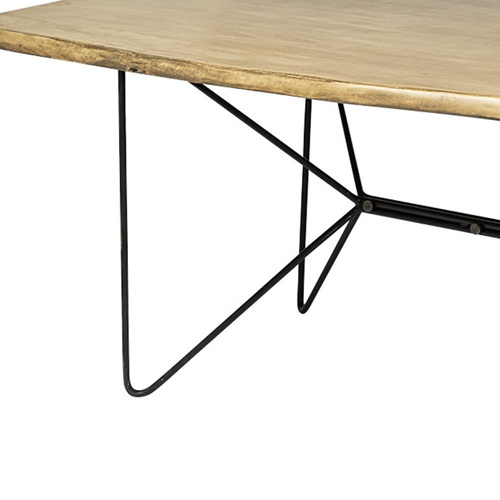 Wooden table with black metal legs on a white background