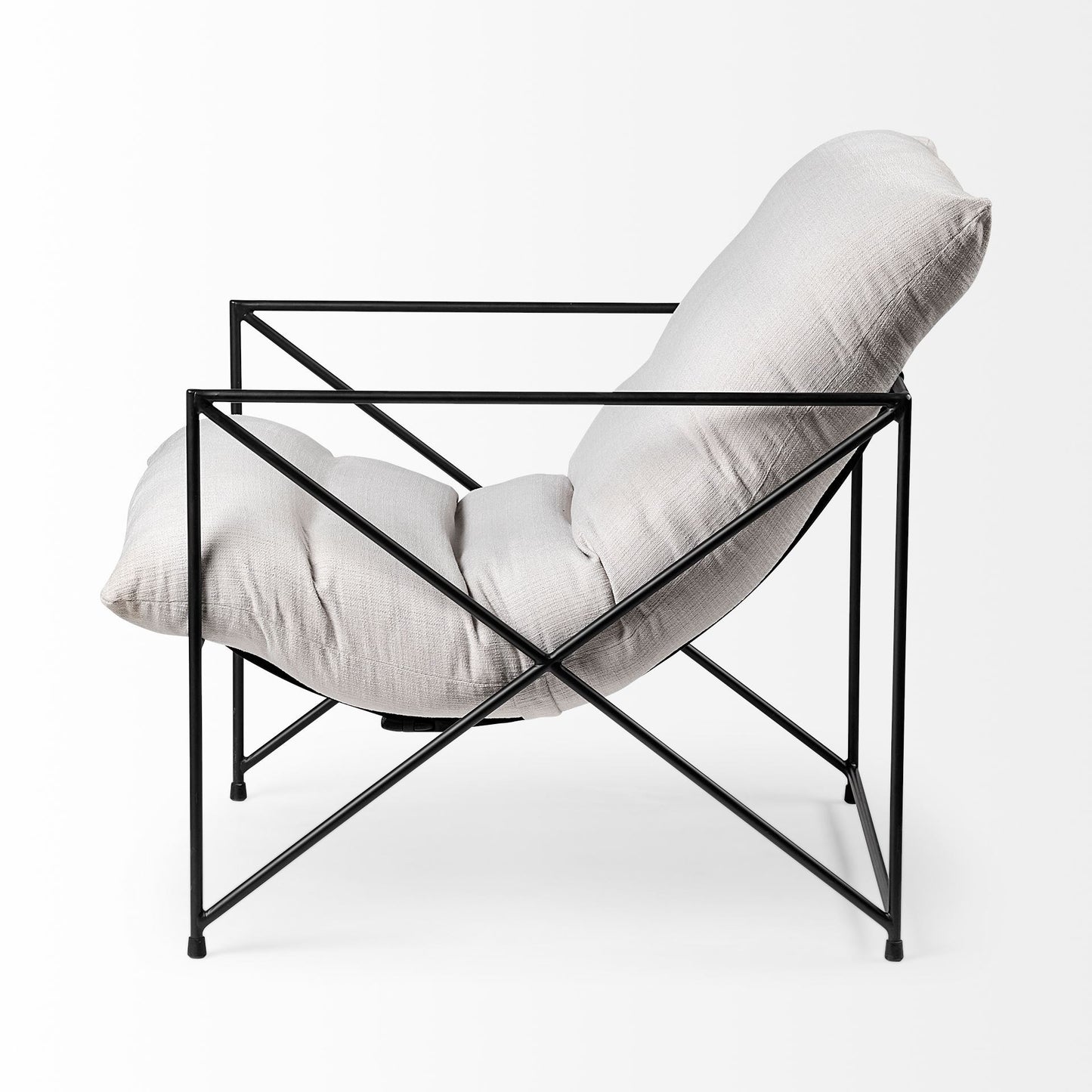 30" CREAM AND BLACK FABRIC AND METAL ARM CHAIR