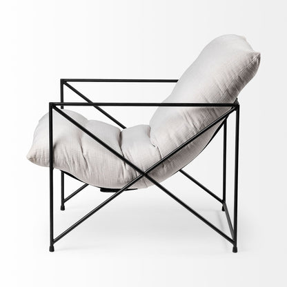 30" CREAM AND BLACK FABRIC AND METAL ARM CHAIR