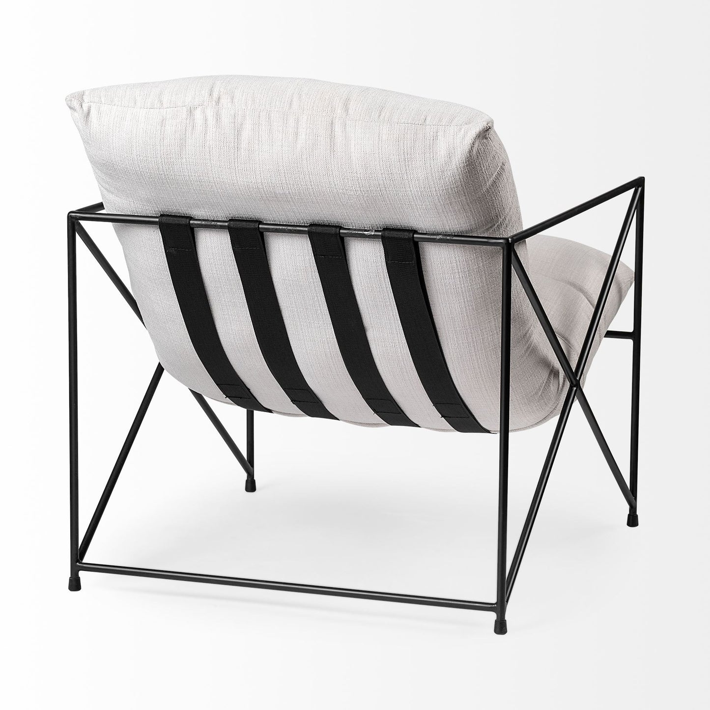 30" CREAM AND BLACK FABRIC AND METAL ARM CHAIR